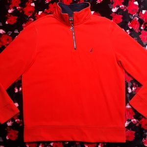 Nautica Orange Quarter Zip Pullover Sweatshirt Size Large